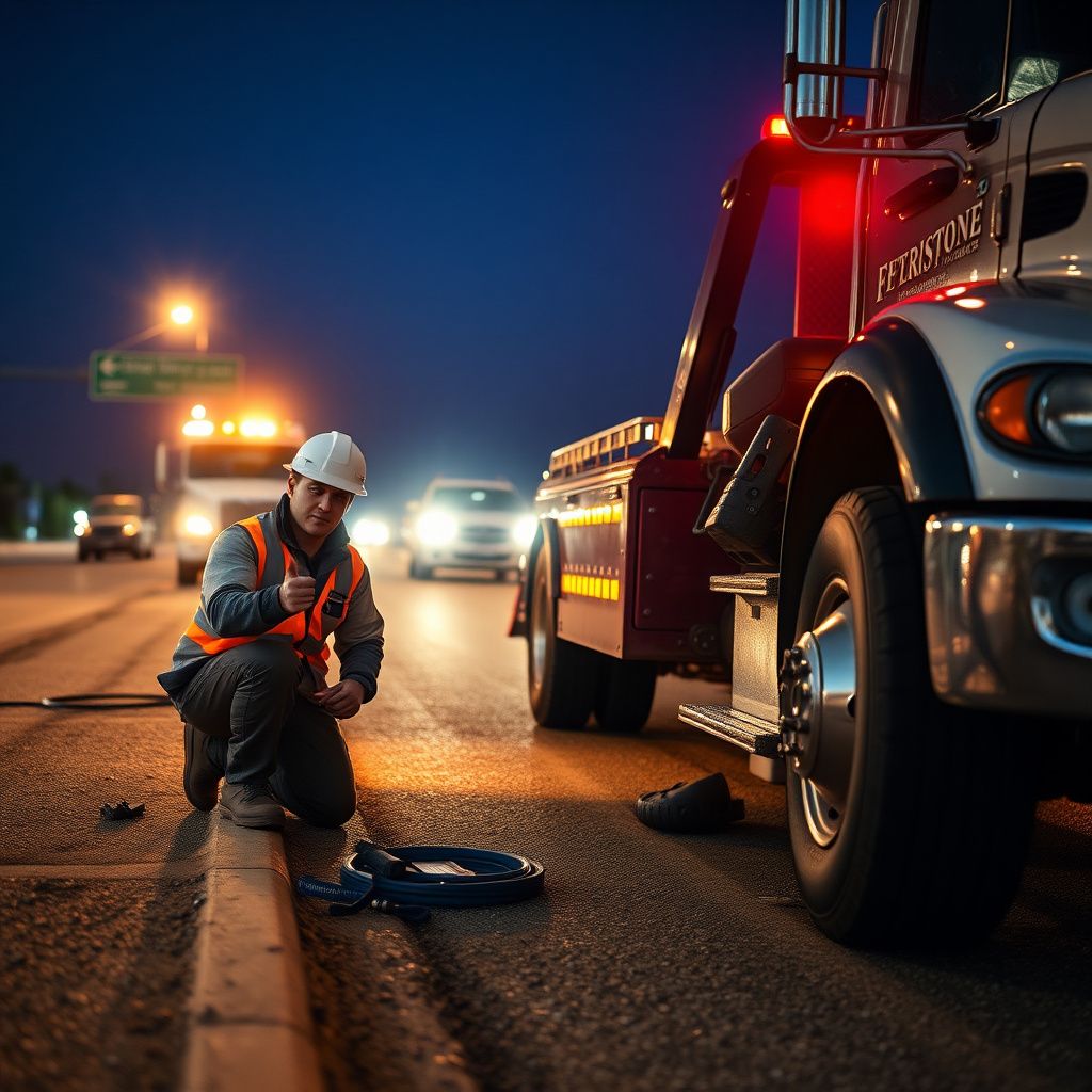 A Snappy Towing technician in uniform, smiling and giving a thumbs up next to a tow truck on a sunny day in Eagle, Idaho.