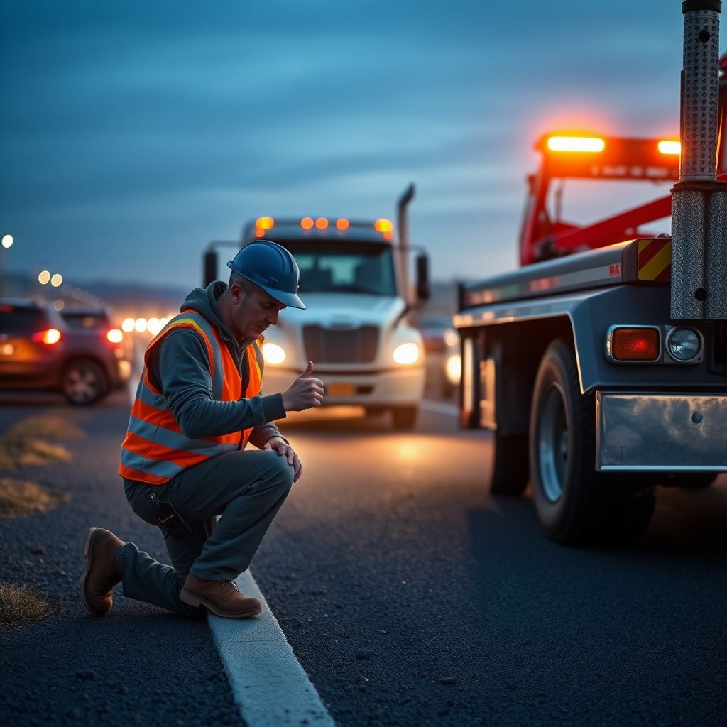 A Snappy Towing professional securing a vehicle onto a flatbed tow truck in a Meridian, Idaho business park.